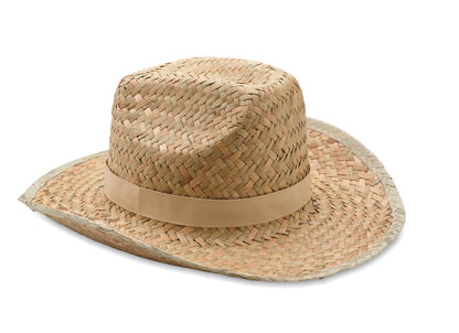 Cowboy-Hut aus natürlichem Stroh mit Polyester-Band.