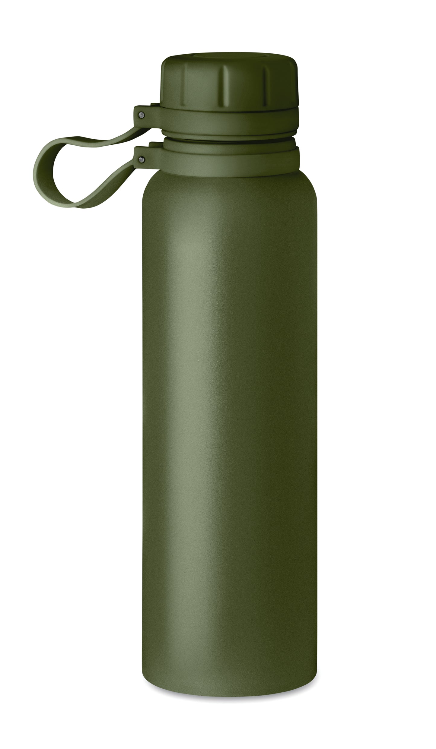 Doppelwandige Isolierflasche mit Schraubverschluss und Schlaufe aus Silikon. Edelstahl. Füllmenge: 780 ml.