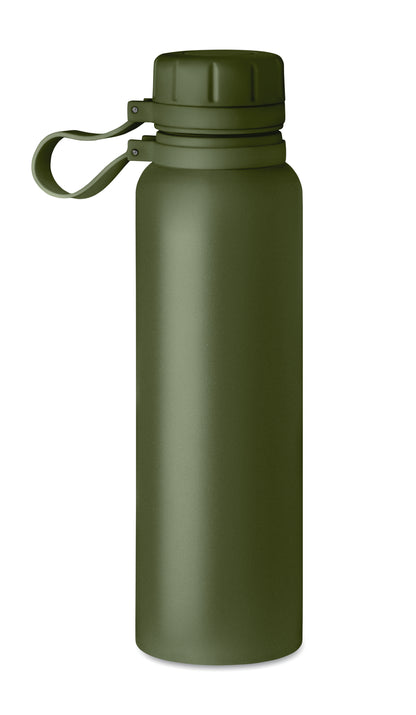 Doppelwandige Isolierflasche mit Schraubverschluss und Schlaufe aus Silikon. Edelstahl. Füllmenge: 780 ml.
