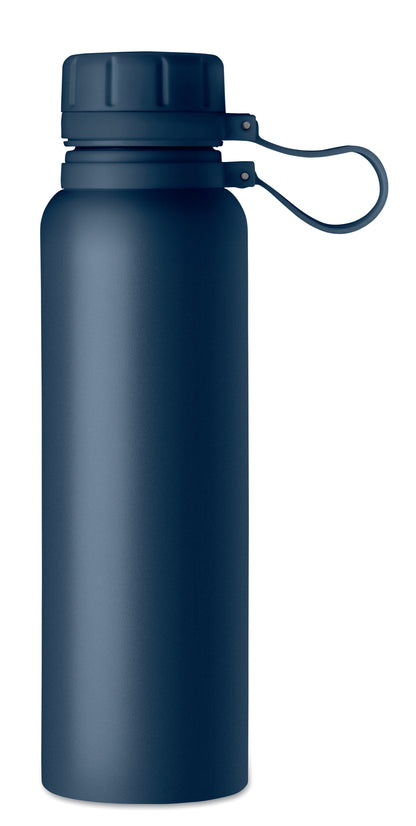 Doppelwandige Isolierflasche mit Schraubverschluss und Schlaufe aus Silikon. Edelstahl. Füllmenge: 780 ml.