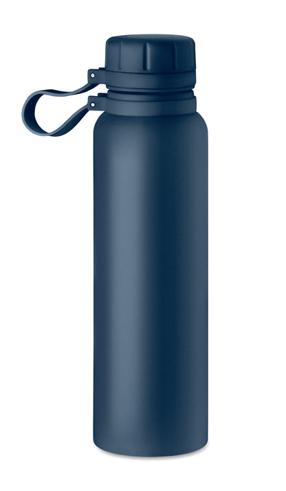 Doppelwandige Isolierflasche mit Schraubverschluss und Schlaufe aus Silikon. Edelstahl. Füllmenge: 780 ml.