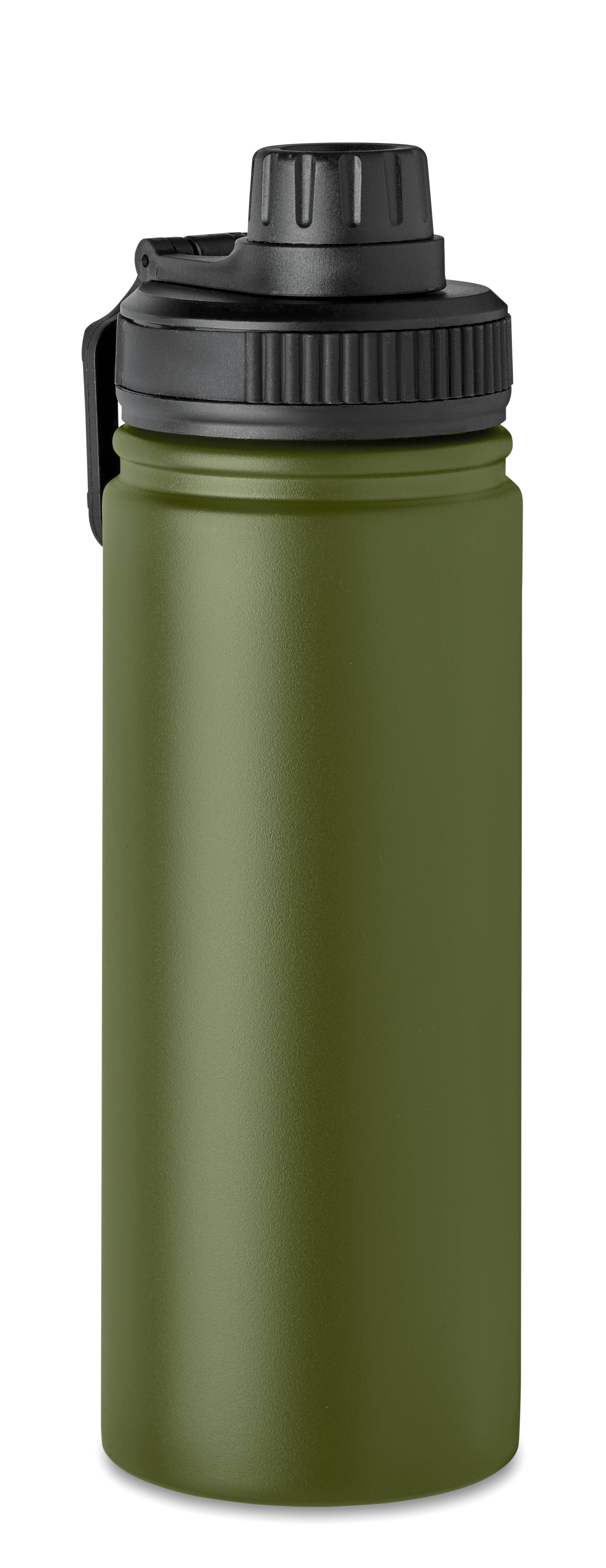 Doppelwandige Isolierflasche aus Edelstahl mit Trinkdeckel und Trageschlaufe. Füllmenge: 500 ml.