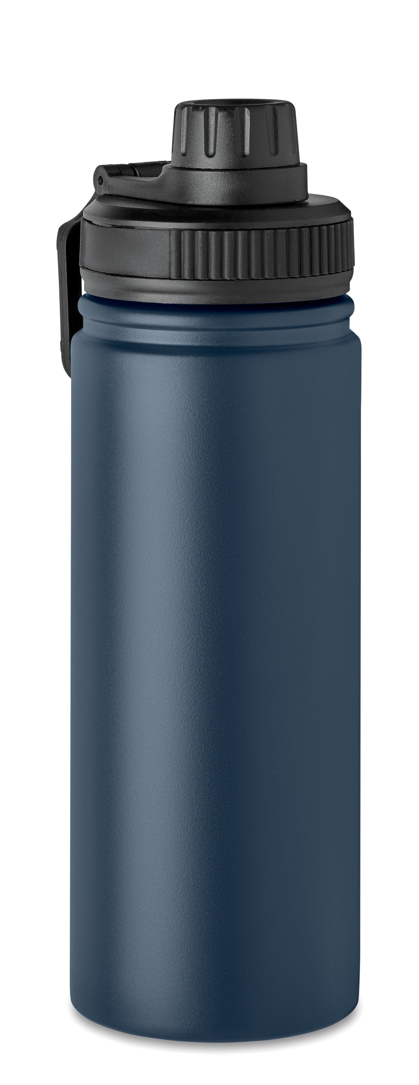 Doppelwandige Isolierflasche aus Edelstahl mit Trinkdeckel und Trageschlaufe. Füllmenge: 500 ml.