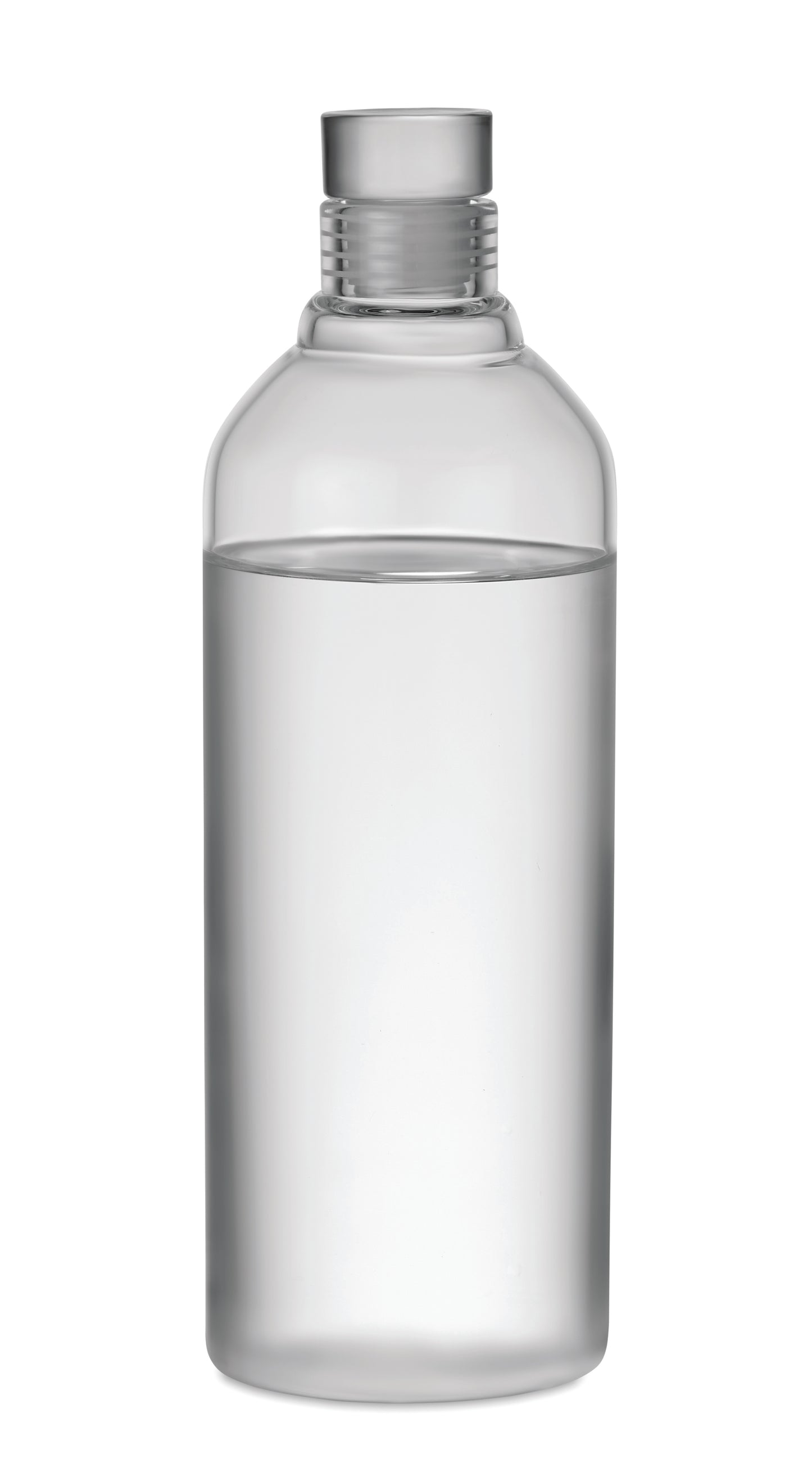 Flasche aus Borosilikatglas mit auslaufsicheren Verschluss aus Glas. Präsentiert in einer Karton-Hülse.