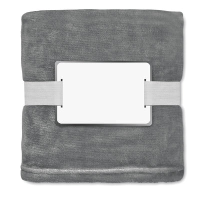 RPET-Flanell Fleece-Decke 280g/m². Inkl. Band mit bedruckbarer Karte.
