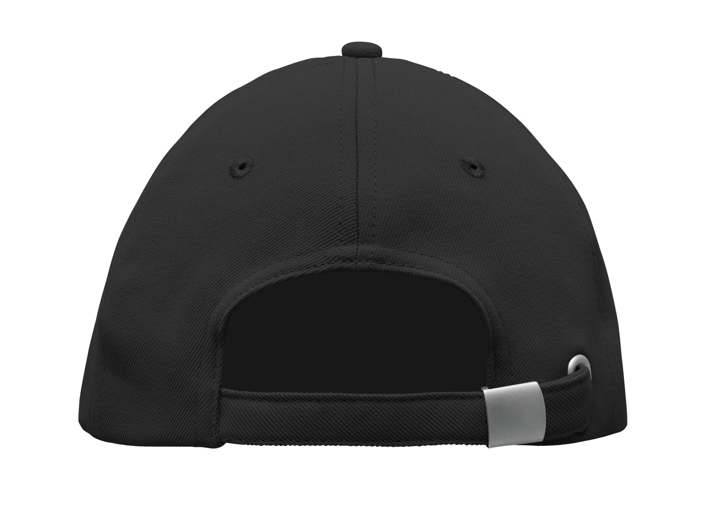 RPET 5-Panel-Baseball Cap aus Polyester 210 g/m² mit silberner Schnalle aus Stahl.