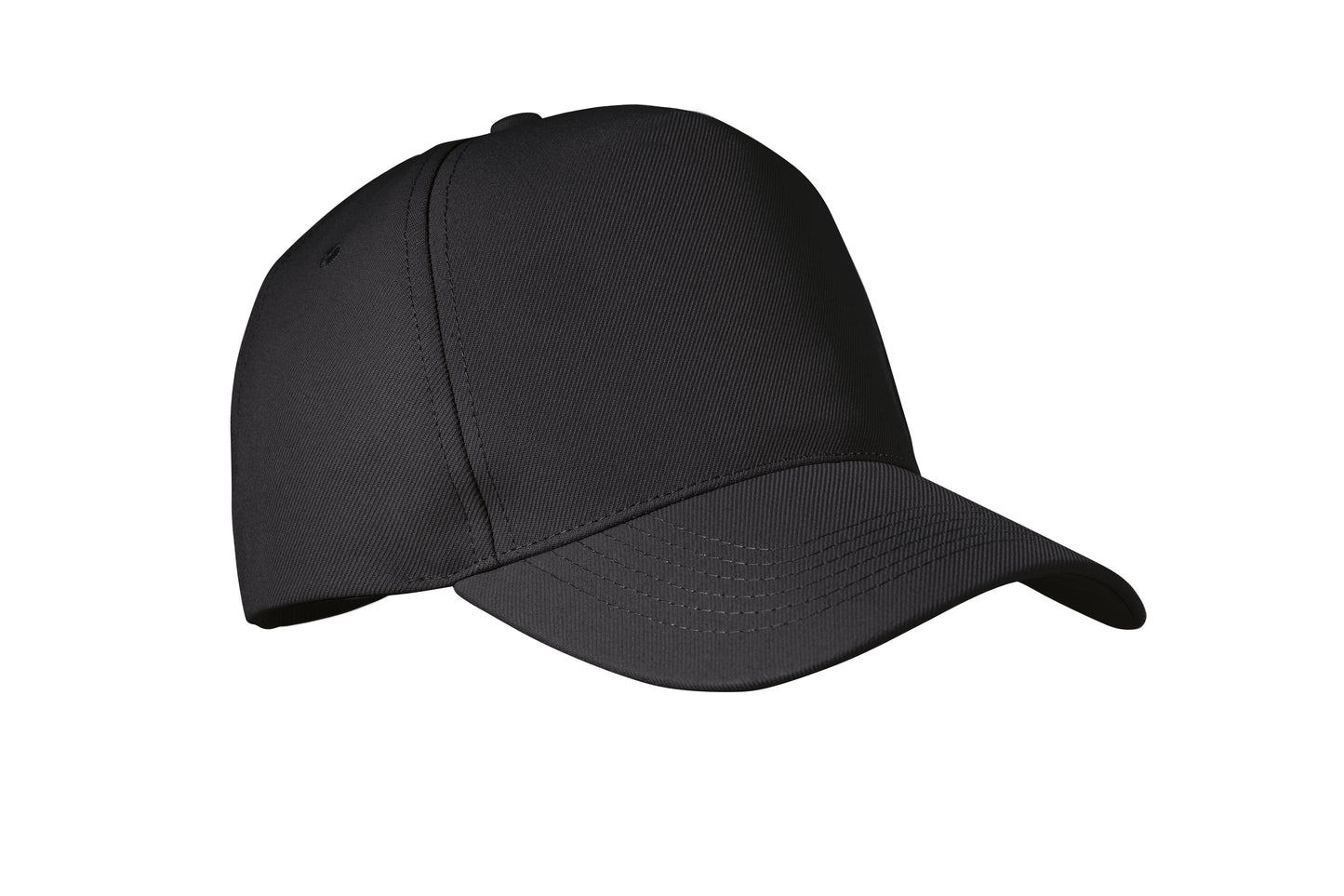 RPET 5-Panel-Baseball Cap aus Polyester 210 g/m² mit silberner Schnalle aus Stahl.