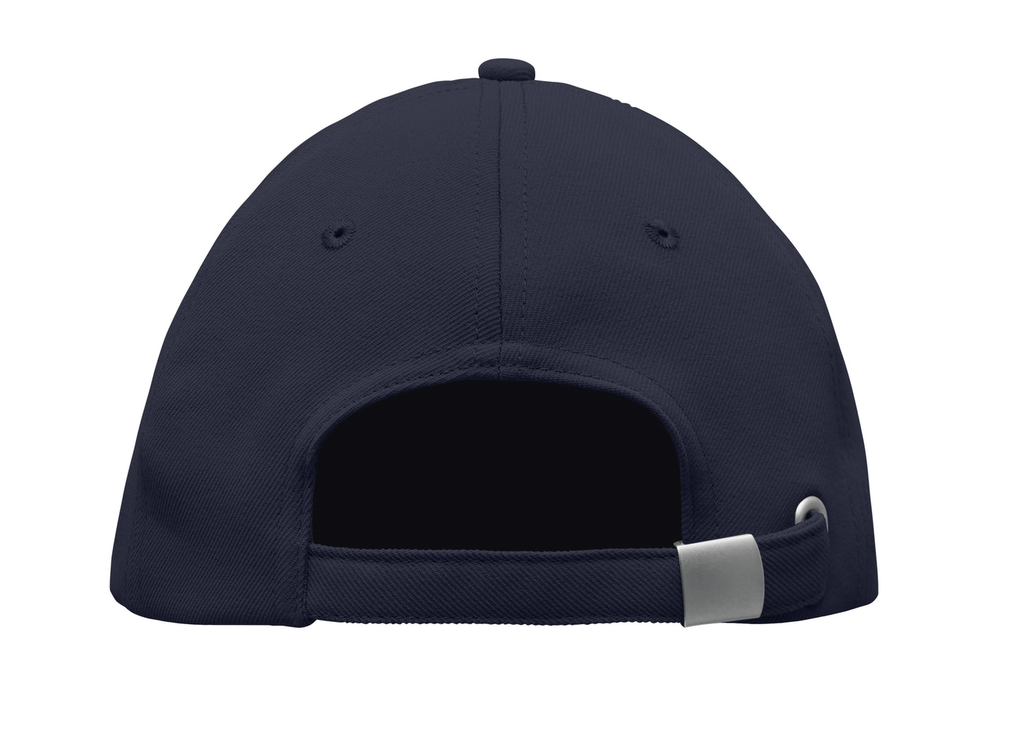 RPET 5-Panel-Baseball Cap aus Polyester 210 g/m² mit silberner Schnalle aus Stahl.