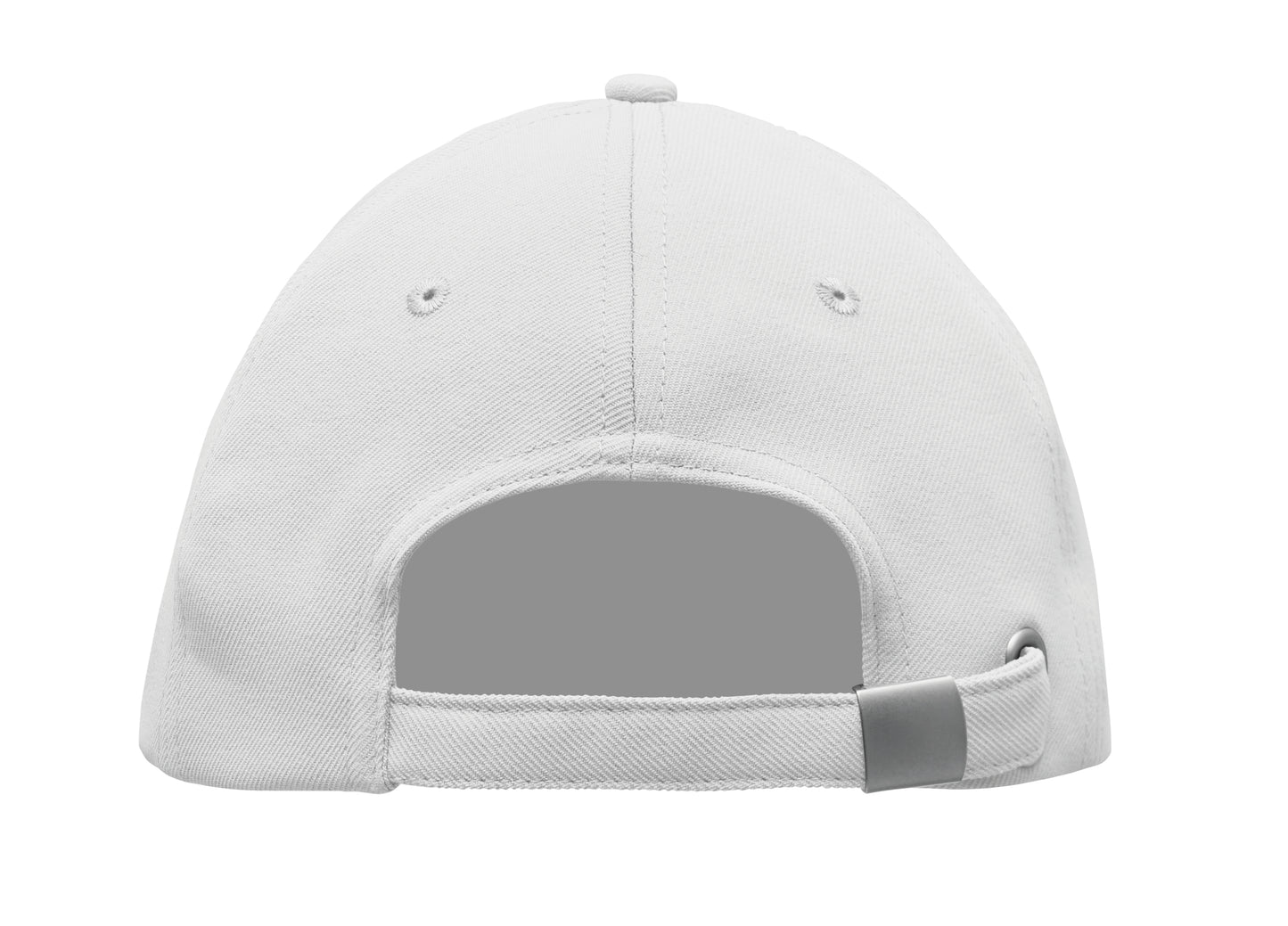 RPET 5-Panel-Baseball Cap aus Polyester 210 g/m² mit silberner Schnalle aus Stahl.