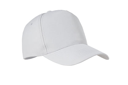 RPET 5-Panel-Baseball Cap aus Polyester 210 g/m² mit silberner Schnalle aus Stahl.