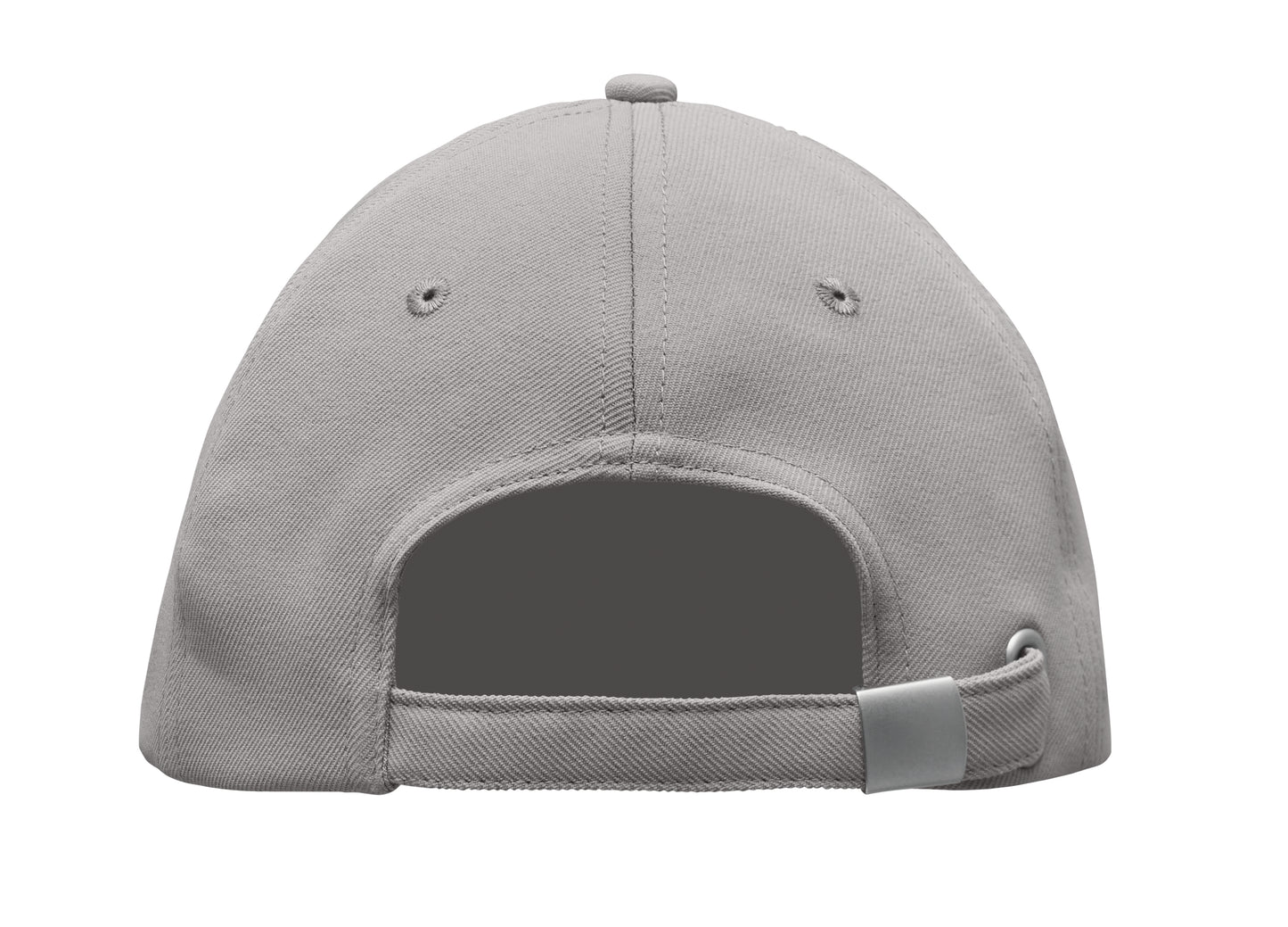 RPET 5-Panel-Baseball Cap aus Polyester 210 g/m² mit silberner Schnalle aus Stahl.