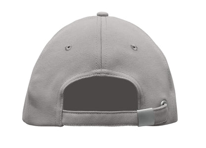 RPET 5-Panel-Baseball Cap aus Polyester 210 g/m² mit silberner Schnalle aus Stahl.