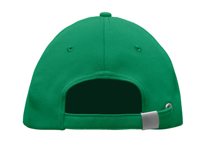 RPET 5-Panel-Baseball Cap aus Polyester 210 g/m² mit silberner Schnalle aus Stahl.