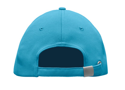 RPET 5-Panel-Baseball Cap aus Polyester 210 g/m² mit silberner Schnalle aus Stahl.