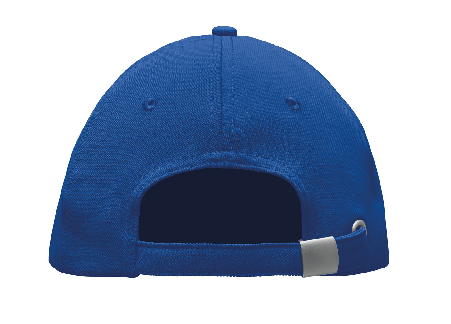 RPET 5-Panel-Baseball Cap aus Polyester 210 g/m² mit silberner Schnalle aus Stahl.