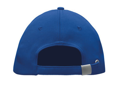 RPET 5-Panel-Baseball Cap aus Polyester 210 g/m² mit silberner Schnalle aus Stahl.