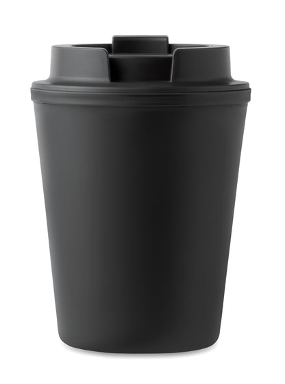 Doppelwandiger Trinkbecher mit Trinkdeckel aus PP. Füllmenge: 300 ml.Auslaufsicher.