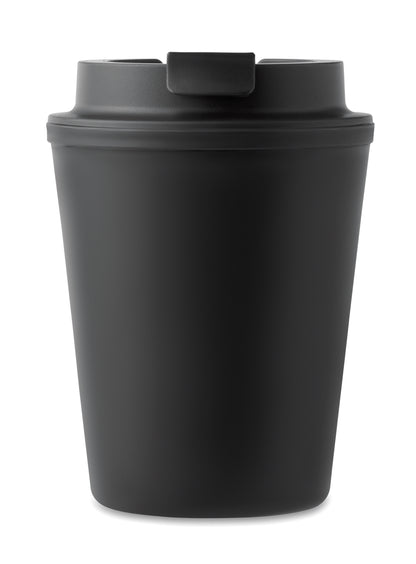 Doppelwandiger Trinkbecher mit Trinkdeckel aus PP. Füllmenge: 300 ml.Auslaufsicher.