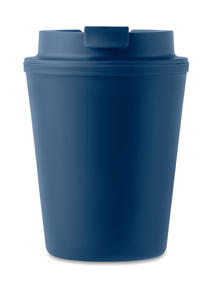 Doppelwandiger Trinkbecher mit Trinkdeckel aus PP. Füllmenge: 300 ml.Auslaufsicher.