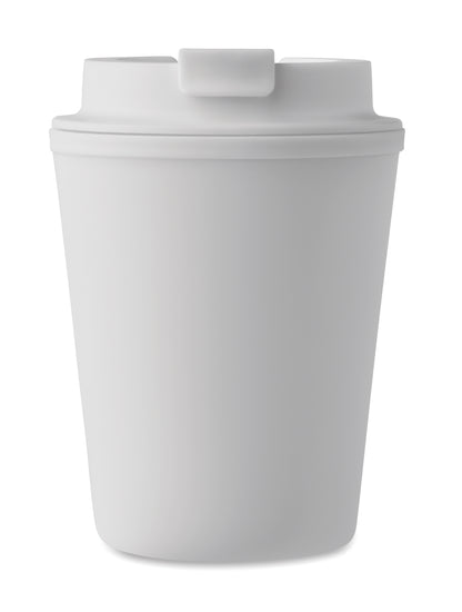 Doppelwandiger Trinkbecher mit Trinkdeckel aus PP. Füllmenge: 300 ml.Auslaufsicher.