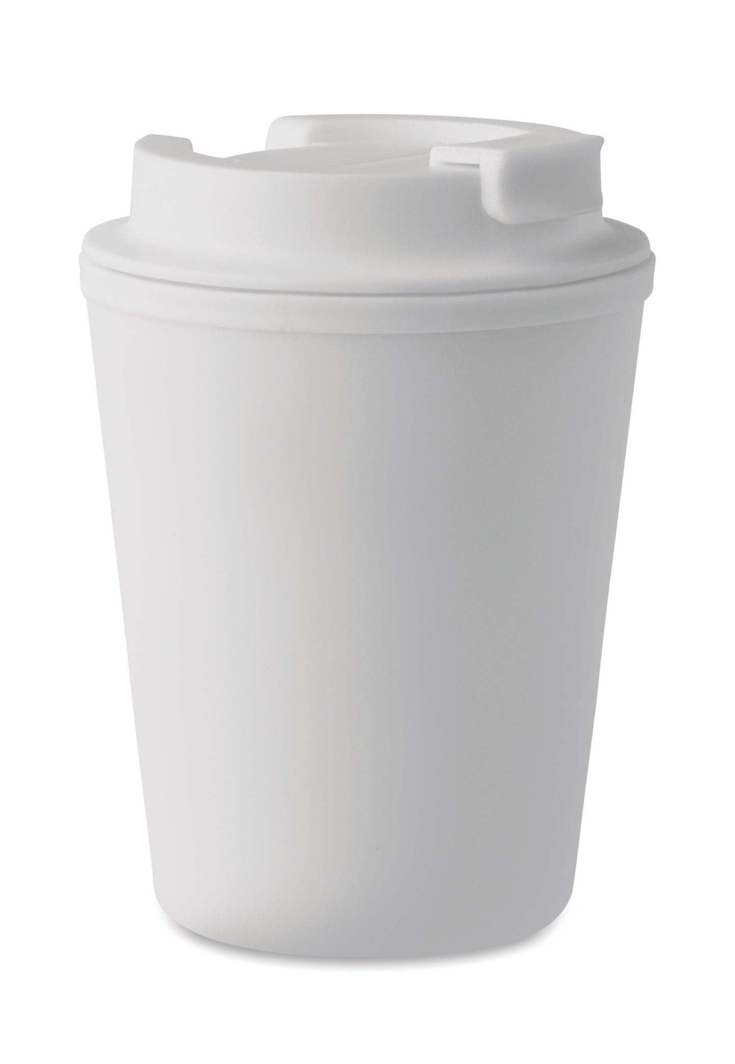 Doppelwandiger Trinkbecher mit Trinkdeckel aus PP. Füllmenge: 300 ml.Auslaufsicher.