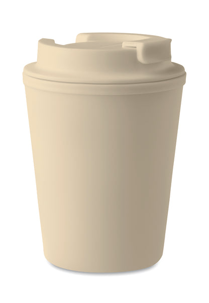 Doppelwandiger Trinkbecher mit Trinkdeckel aus PP. Füllmenge: 300 ml.Auslaufsicher.