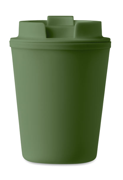 Doppelwandiger Trinkbecher mit Trinkdeckel aus PP. Füllmenge: 300 ml.Auslaufsicher.
