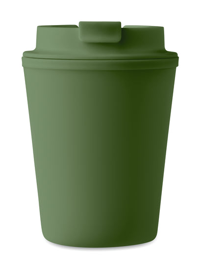 Doppelwandiger Trinkbecher mit Trinkdeckel aus PP. Füllmenge: 300 ml.Auslaufsicher.