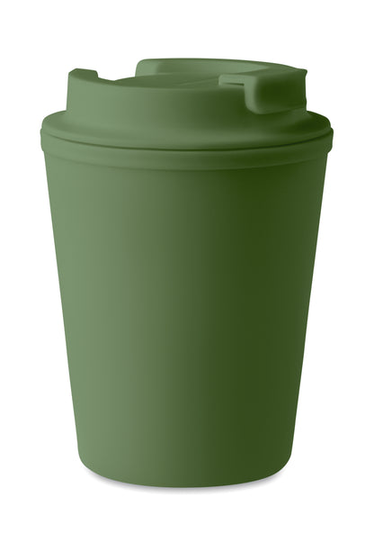 Doppelwandiger Trinkbecher mit Trinkdeckel aus PP. Füllmenge: 300 ml.Auslaufsicher.