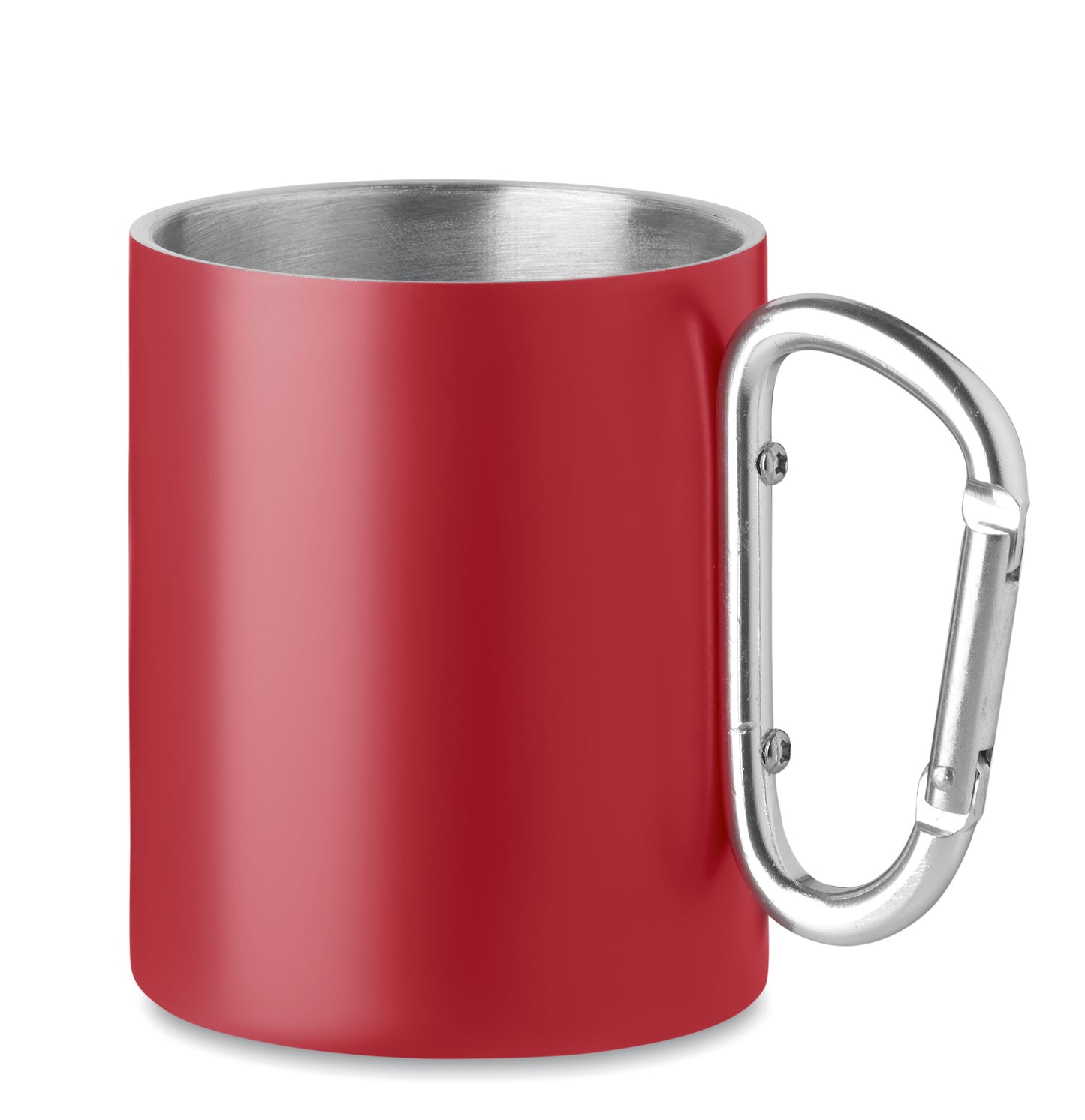 Doppelwandiger Trinkbecher aus Edelstahl. Henkel mit Karabiner. Füllmenge: 300 ml. Der Karabiner