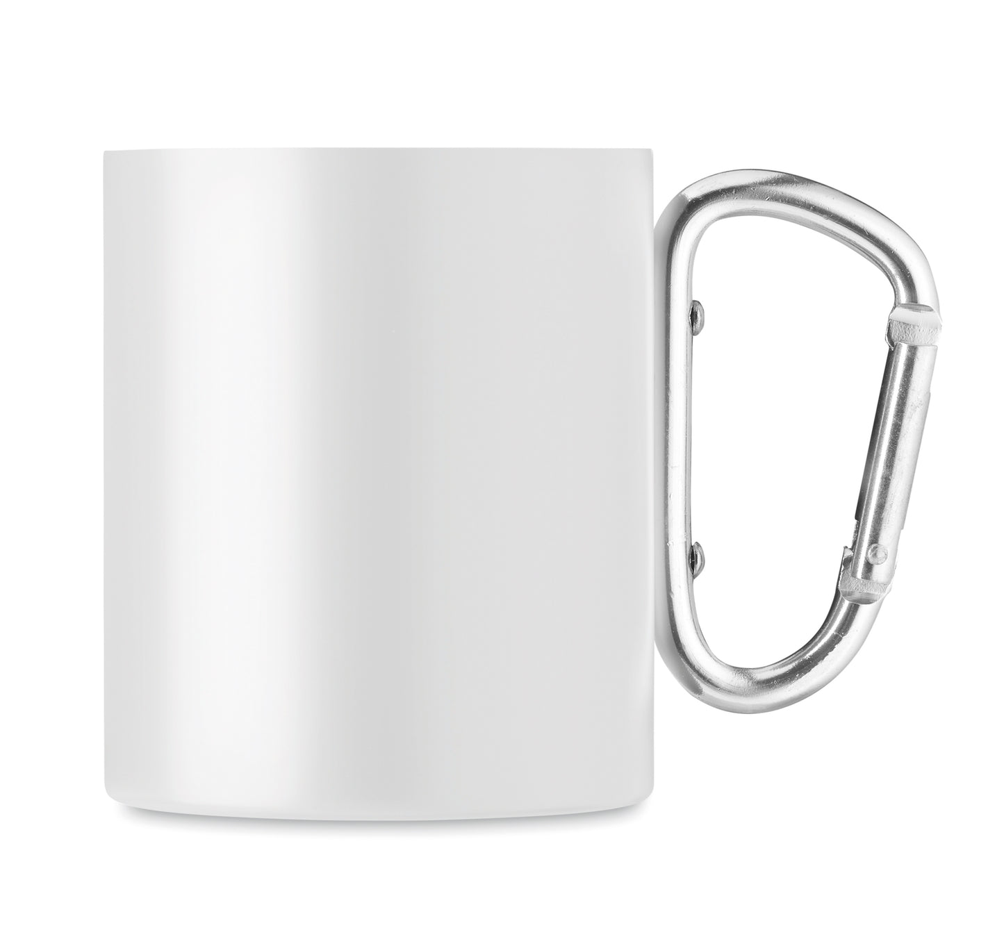 Doppelwandiger Trinkbecher aus Edelstahl. Henkel mit Karabiner. Füllmenge: 300 ml. Der Karabiner