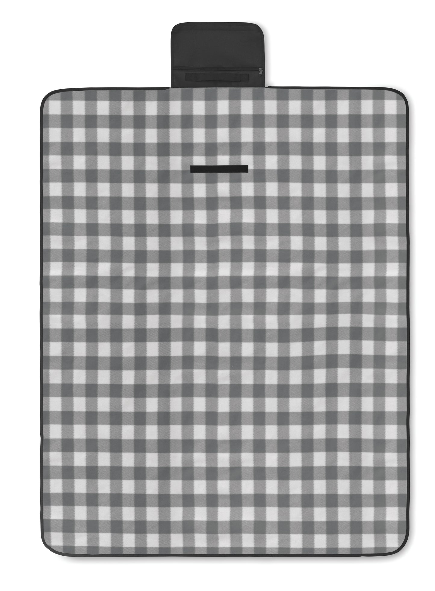 Faltbare Picknickdecke aus RPET Polar-Fleece 150 g/m² mit wasserabweisend beschichteter PEVA-Rückseite. Reißverschlusstasche