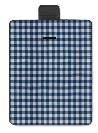 Faltbare Picknickdecke aus RPET Polar-Fleece 150 g/m² mit wasserabweisend beschichteter PEVA-Rückseite. Reißverschlusstasche
