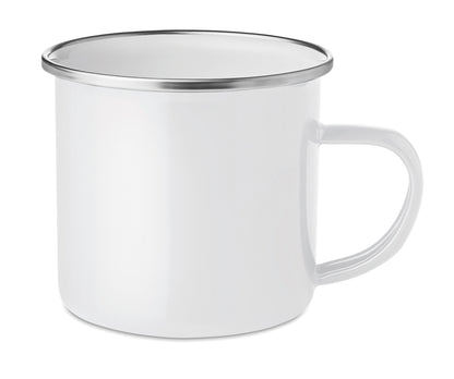 Emaillierter Metall-Becher im Vintage-Look. Spezielle Beschichtung für Sublimationsdruck. Füllmenge: 350 ml.