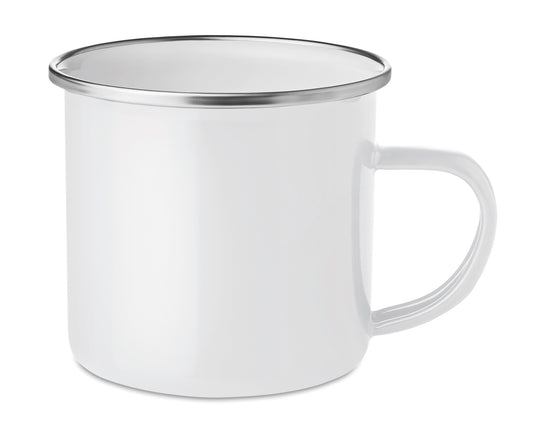Emaillierter Metall-Becher im Vintage-Look. Spezielle Beschichtung für Sublimationsdruck. Füllmenge: 350 ml.