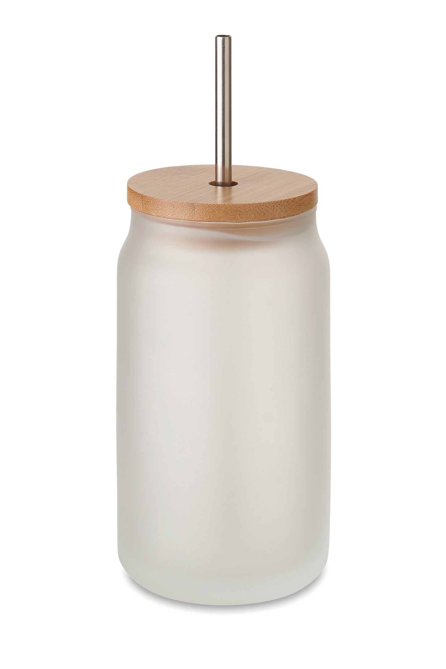 Trinkglas mit Bambusdeckel. Inkl. Trinkhalm aus Edelstahl. Spezielle Beschichtung für Sublimationsdruck. Füllmenge: