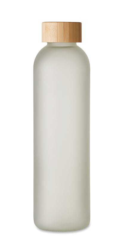Glasflasche mit Verschluss aus Bambus. Spezielle Beschichtung für Sublimationsdruck. Füllmenge: 650 ml.