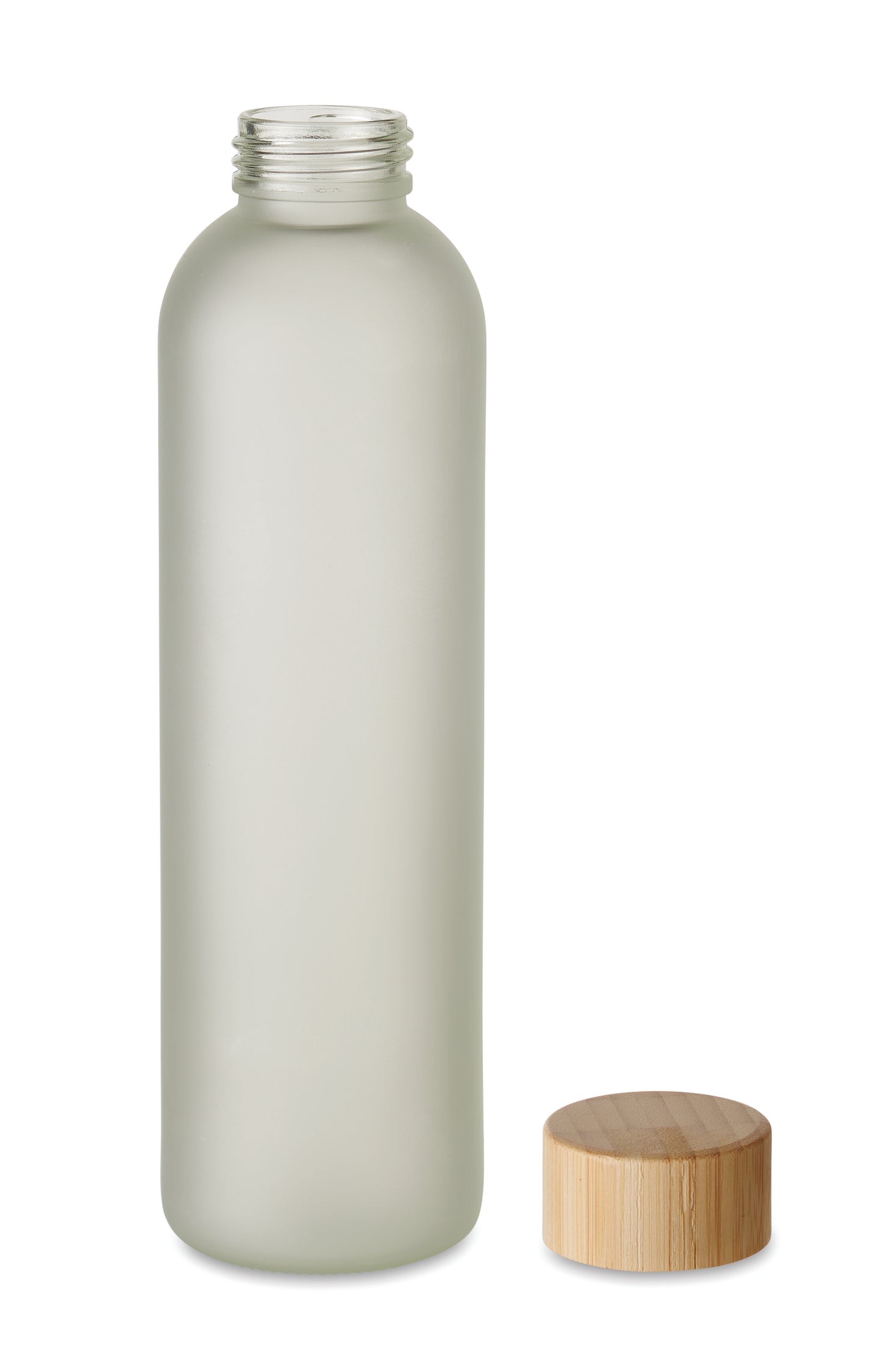 Glasflasche mit Verschluss aus Bambus. Spezielle Beschichtung für Sublimationsdruck. Füllmenge: 650 ml.