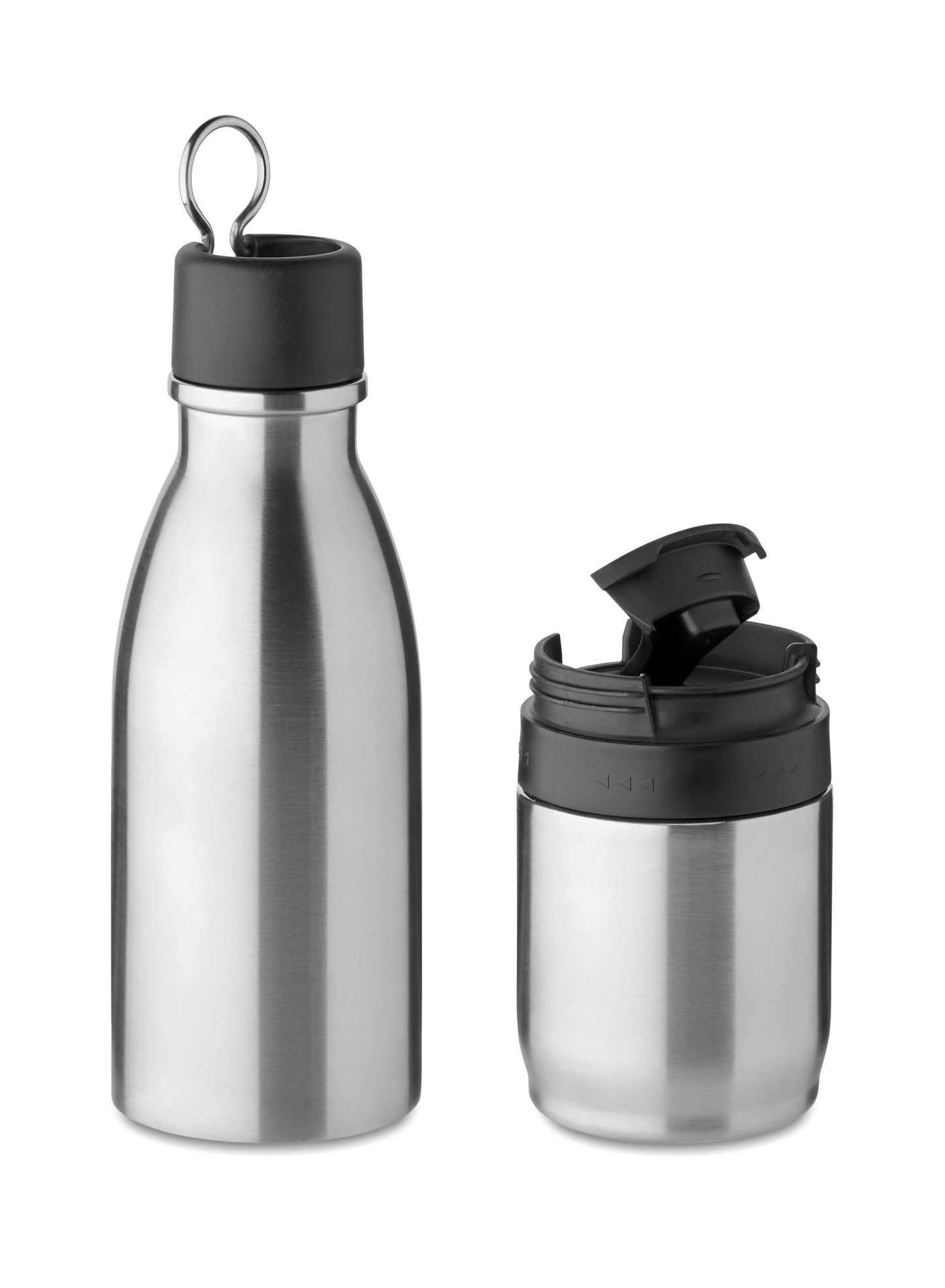 2in1 doppelwandige Isolierflasche aus Edelstahl mit abnehmbarem Flip-Lid Becher. Auslaufsicher. Füllmenge: Flasche: