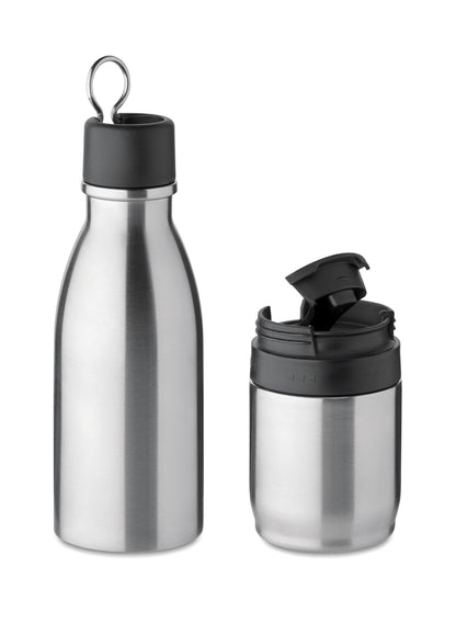 2in1 doppelwandige Isolierflasche aus Edelstahl mit abnehmbarem Flip-Lid Becher. Auslaufsicher. Füllmenge: Flasche: