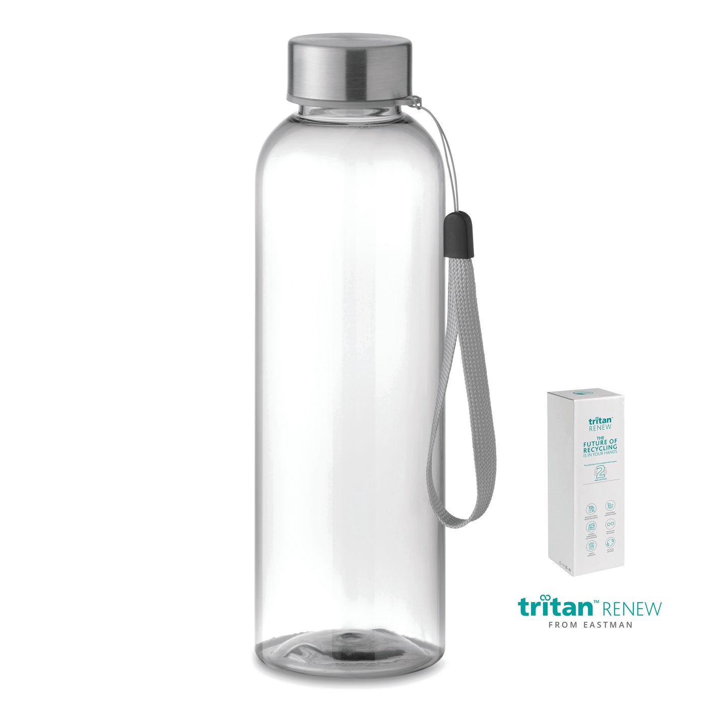 Trinkflasche aus Tritan Renew™. BPA-frei. Verschluss aus Edelstahl. Handschlaufe. Auslaufsicher. Füllmenge: 500