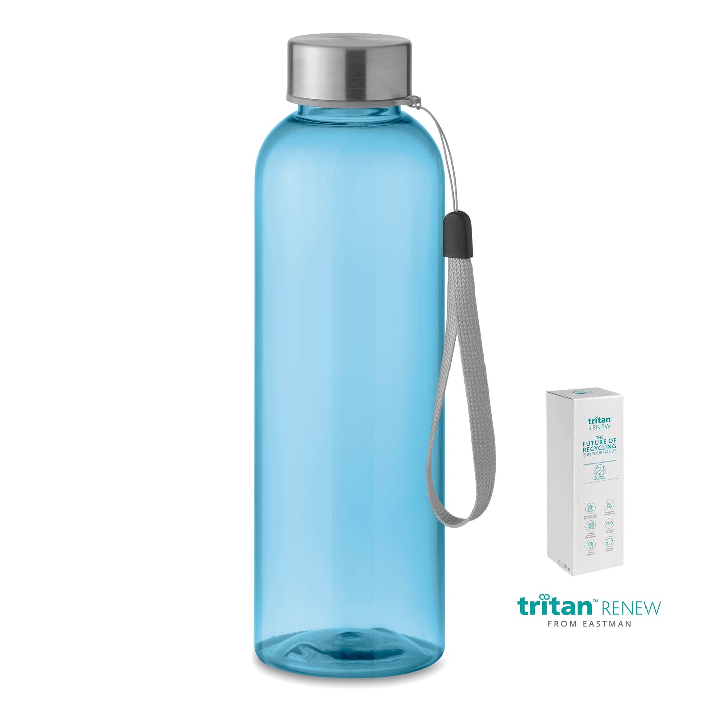 Trinkflasche aus Tritan Renew™. BPA-frei. Verschluss aus Edelstahl. Handschlaufe. Auslaufsicher. Füllmenge: 500