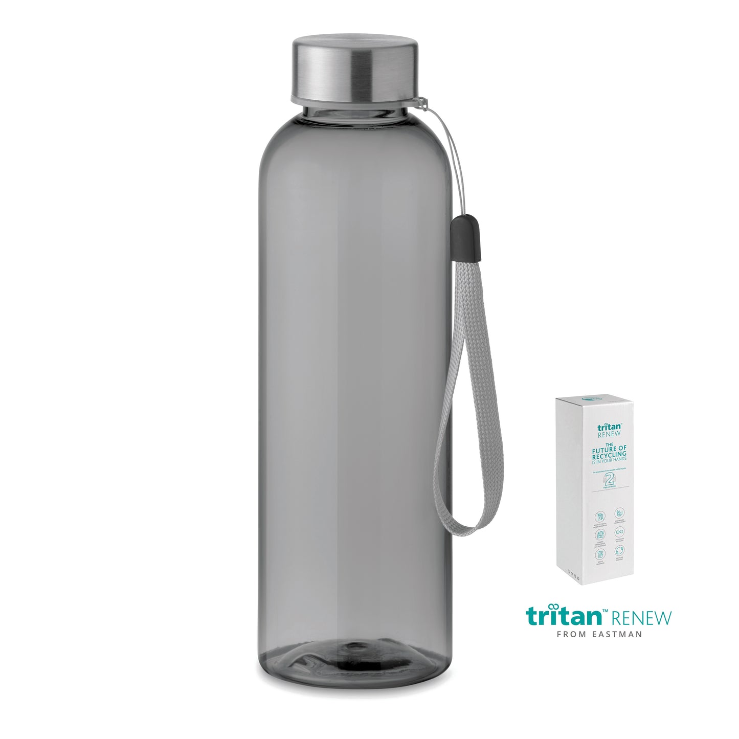 Trinkflasche aus Tritan Renew™. BPA-frei. Verschluss aus Edelstahl. Handschlaufe. Auslaufsicher. Füllmenge: 500