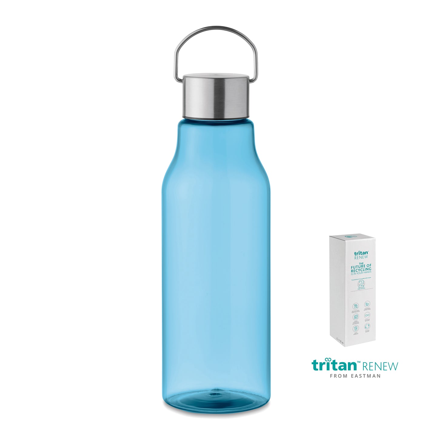 Trinkflasche aus Tritan Renew™. BPA-frei. Verschluss aus Edelstahl mit Henkel. Auslaufsicher. Füllmenge: