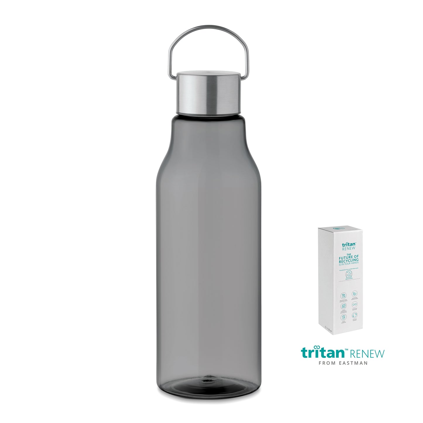 Trinkflasche aus Tritan Renew™. BPA-frei. Verschluss aus Edelstahl mit Henkel. Auslaufsicher. Füllmenge: