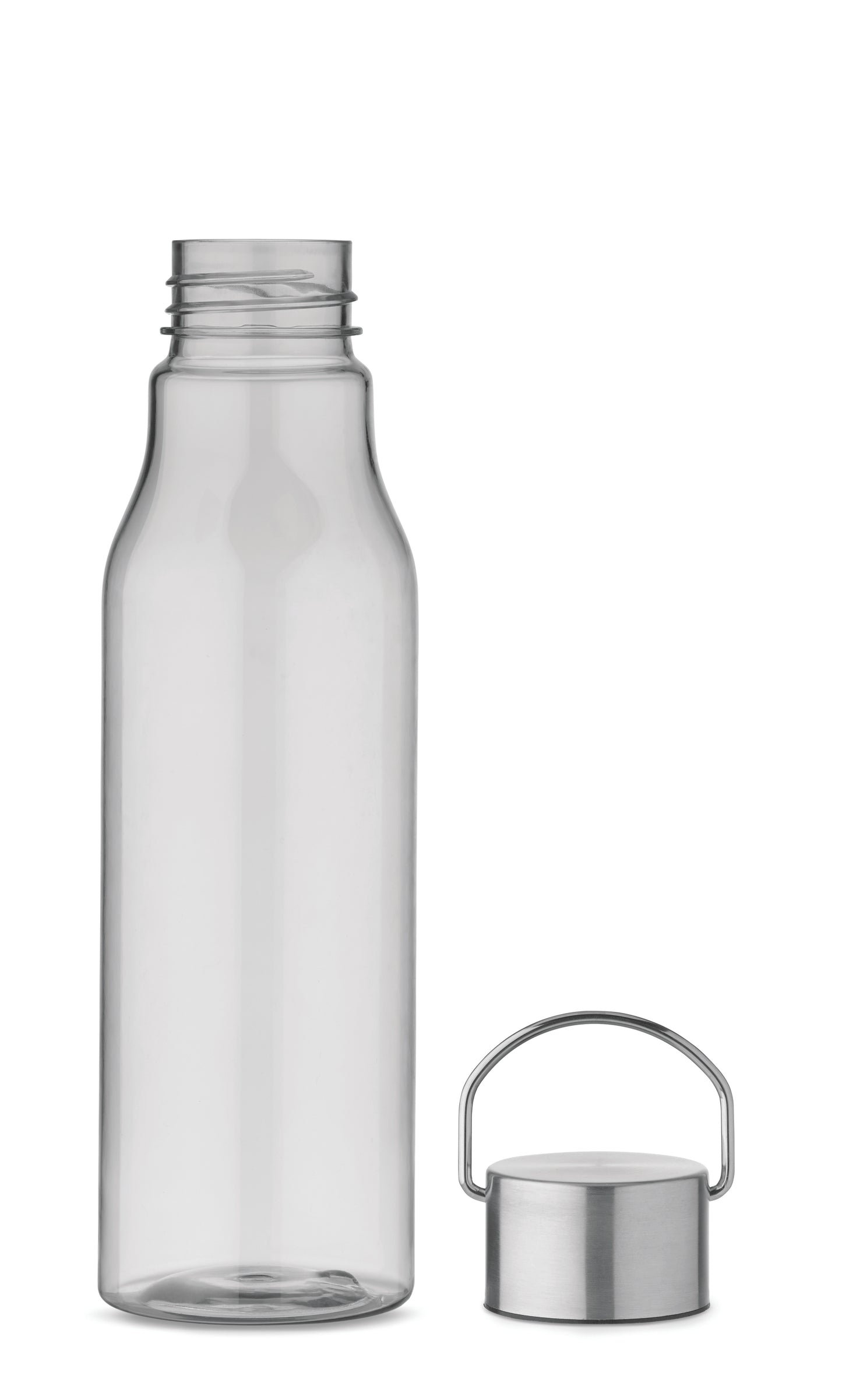 Trinkflasche aus BPA-freiem RPET. Verschluss aus Edelstahl mit Henkel. Auslaufsicher. Füllmenge: 600