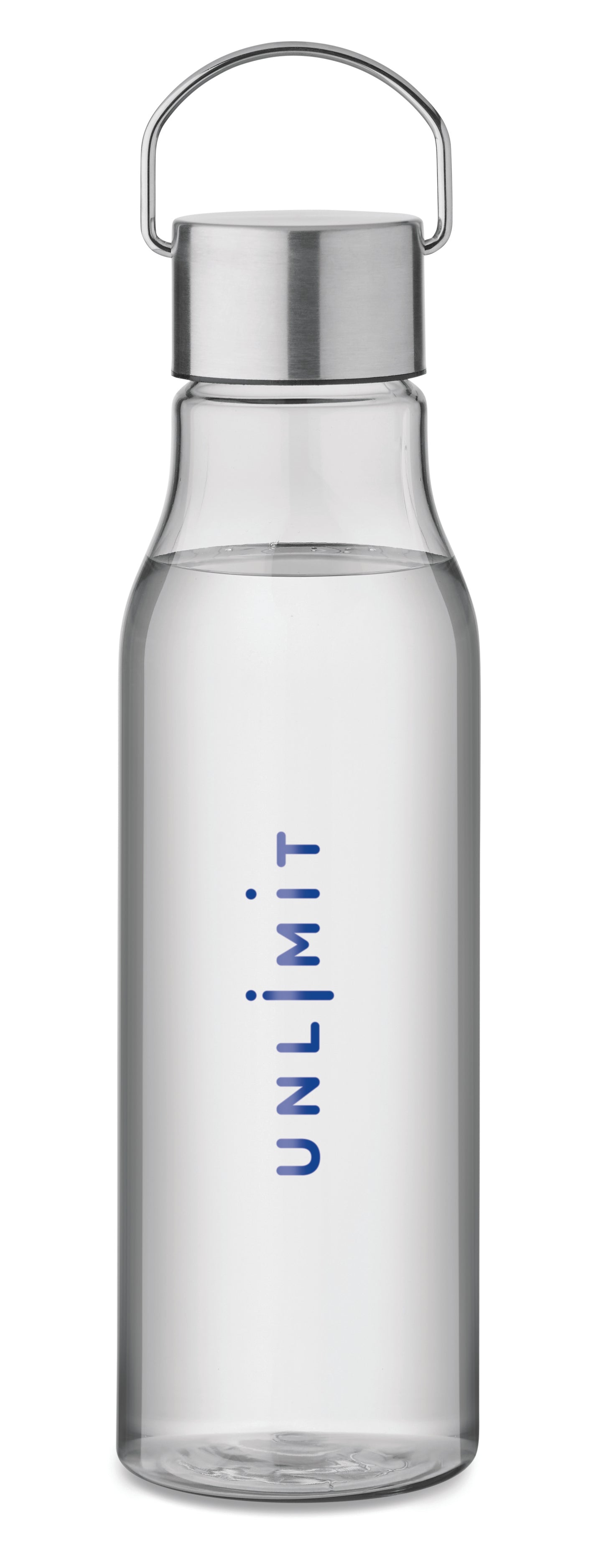 Trinkflasche aus BPA-freiem RPET. Verschluss aus Edelstahl mit Henkel. Auslaufsicher. Füllmenge: 600