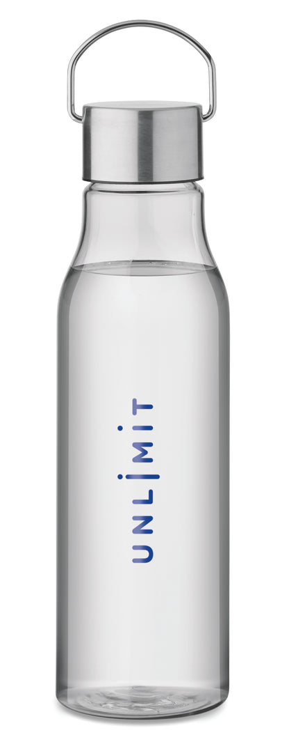 Trinkflasche aus BPA-freiem RPET. Verschluss aus Edelstahl mit Henkel. Auslaufsicher. Füllmenge: 600