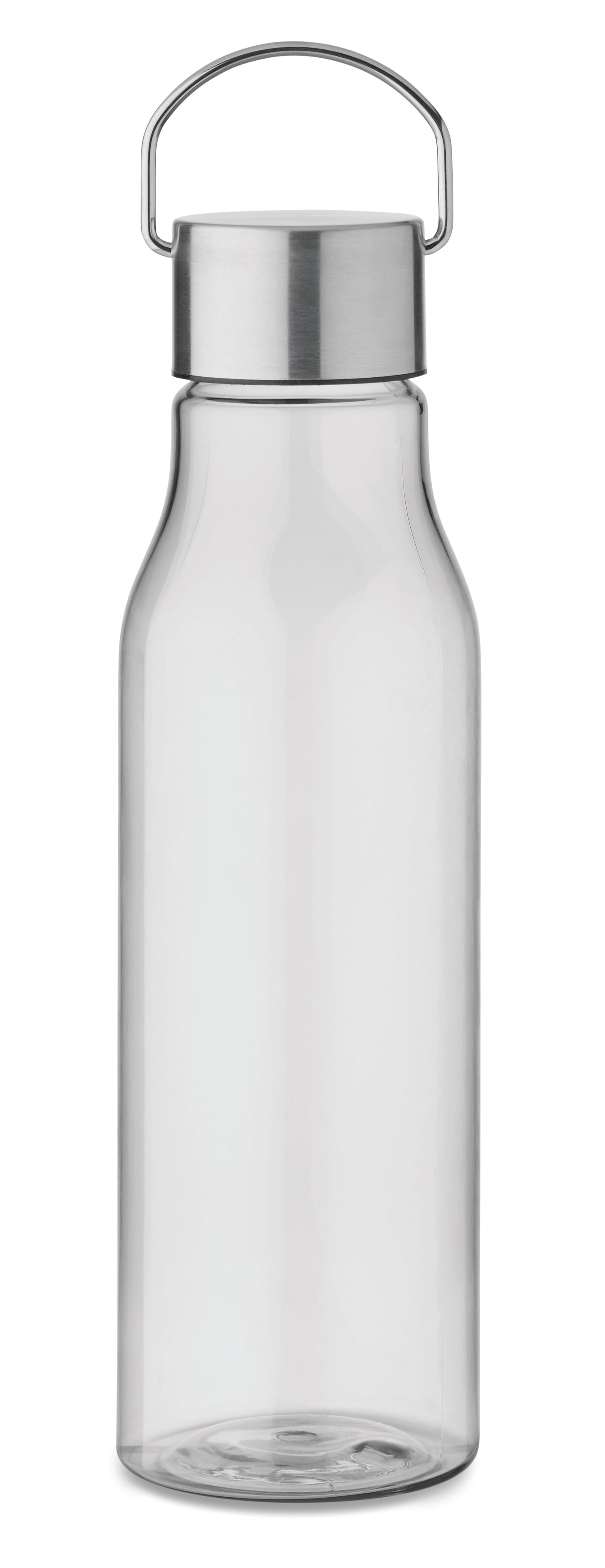 Trinkflasche aus BPA-freiem RPET. Verschluss aus Edelstahl mit Henkel. Auslaufsicher. Füllmenge: 600