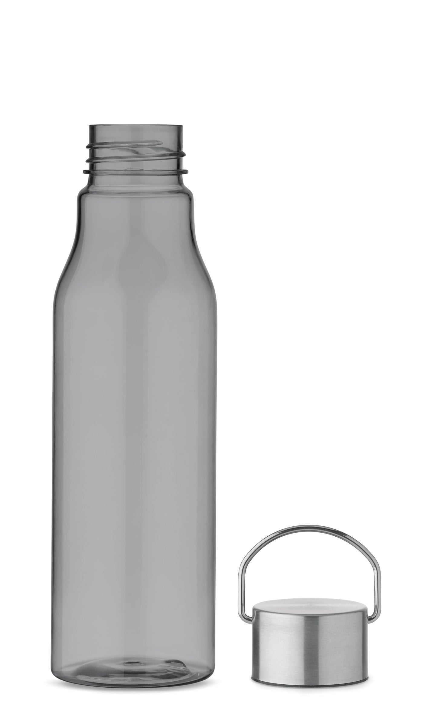 Trinkflasche aus BPA-freiem RPET. Verschluss aus Edelstahl mit Henkel. Auslaufsicher. Füllmenge: 600